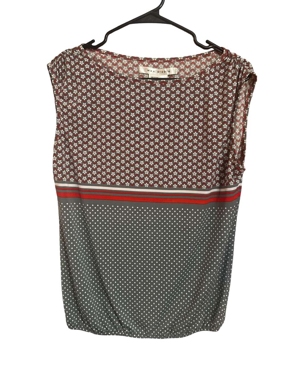 Max Studio Mixed Print Cap Sleeve Blouse with Cinch Hem
